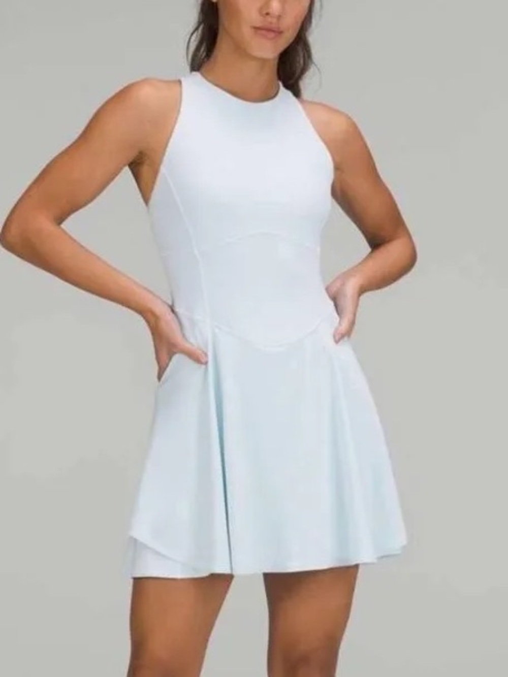 lululemon Light Blue Tennis cross back Sleeveless Dress with built in shorts